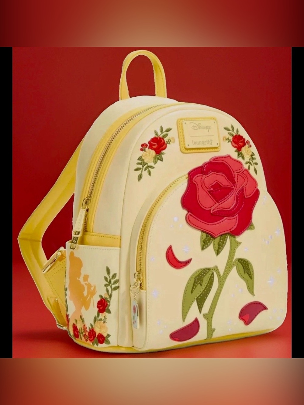 NEW w Tags Loungefly BELLE Enchanted ROSE Shimmer Backpack Beauty & the Beast - Picture 3 of 6